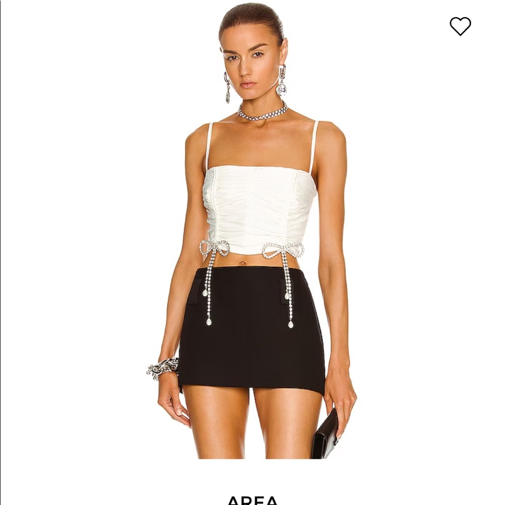 AREA crystal bow ruched crop top